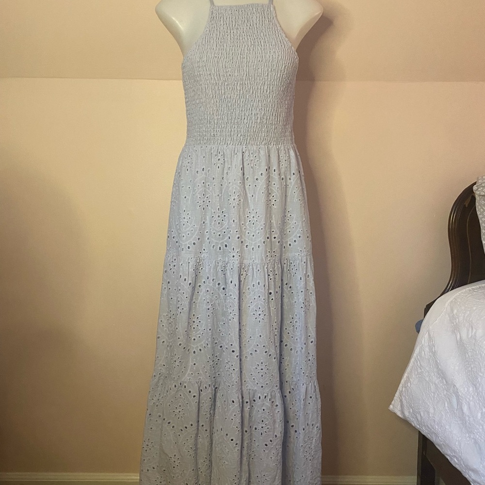 Blue Tiered Halter Maxi Sundress